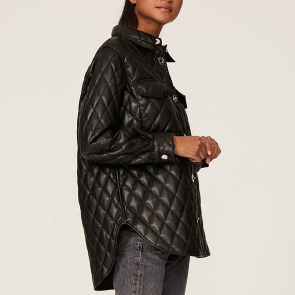 Maje Baneta Quilted Faux Leather Jacket Long Sleeve Solid Black 40 Large - Picture 4 of 12